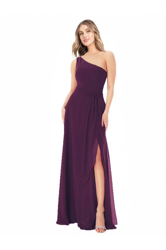 Outlet Pourpre Trapèze Mousseline Longue Robes demoiselle d'honneur