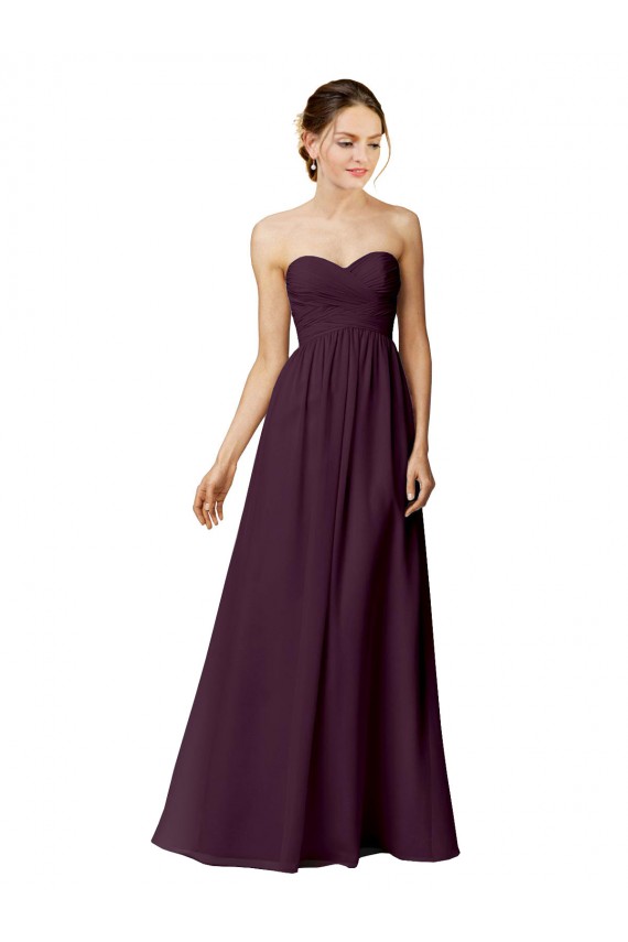 Outlet Pourpre Trapèze Sans bretelle Mousseline Longue Robes demoiselle d'honneur