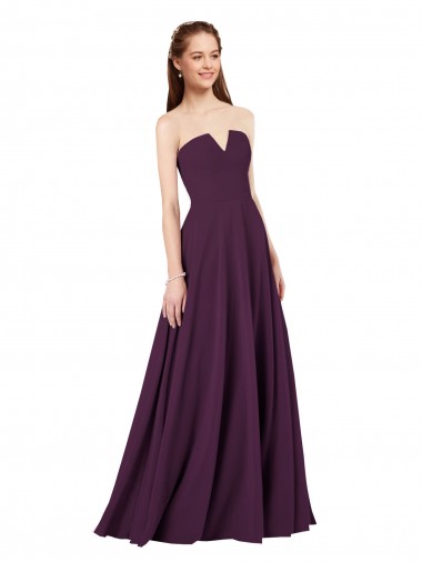 Outlet Pourpre Trapèze Sans bretelle Mousseline Longue Robes demoiselle d'honneur