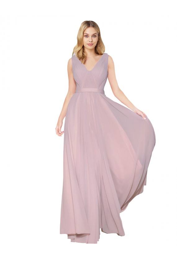 Outlet Primevère Trapèze Col V Mousseline Longue Formelles Robes demoiselle d'honneur / Robes de soirée / Robes de bal