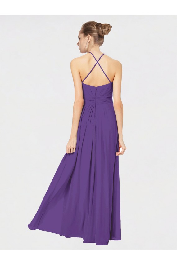 Outlet Prune Trapèze Bretelles spaghetti Mousseline Longue Robes demoiselle d'honneur