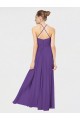 Outlet Prune Trapèze Bretelles spaghetti Mousseline Longue Robes demoiselle d'honneur