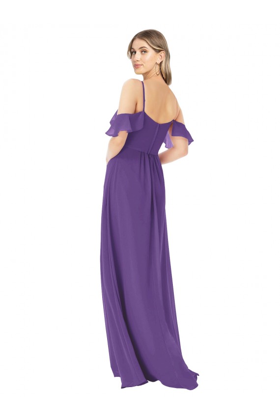 Outlet Prune Trapèze Épaule Dénudée Col Haut Mousseline Longue Robes demoiselle d'honneur