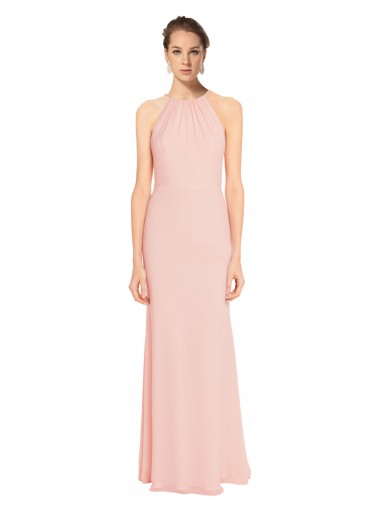 Outlet Rose 114 Trapèze Bretelles spaghetti Mousseline Longue Robes demoiselle d'honneur