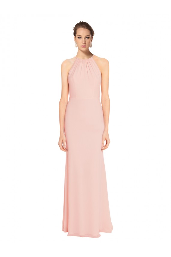 Outlet Rose 114 Trapèze Bretelles spaghetti Mousseline Longue Robes demoiselle d'honneur