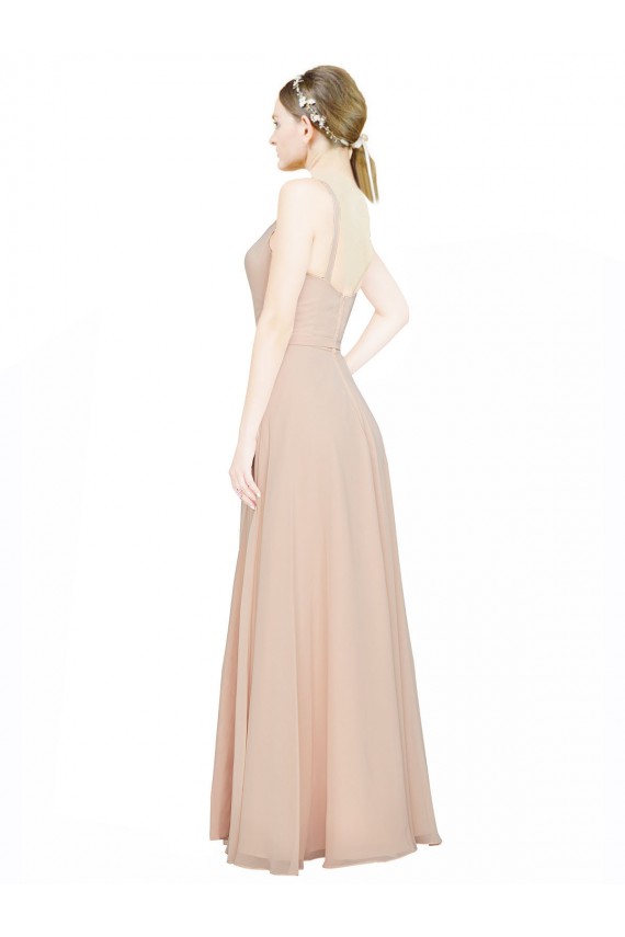 Outlet Rose 114 Trapèze Col V Mousseline Longue Robes demoiselle d'honneur