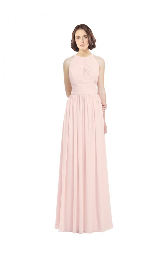 Outlet Rose 42 Trapèze Licou Mousseline Longue Robes demoiselle d'honneur