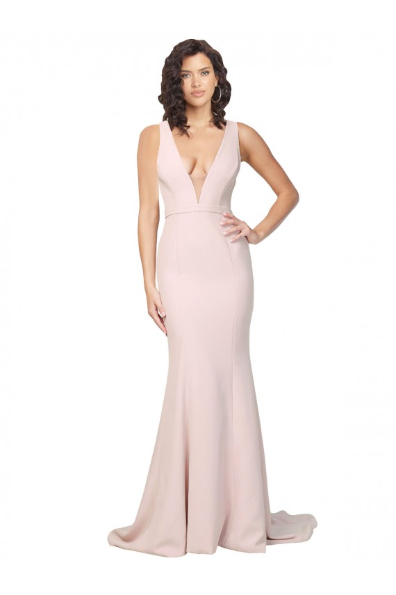 Outlet Rose Fourreau Col V Balayage train Crêpe Stretch Longue Formelles Robes demoiselle d'honneur / Robes de soirée / Robes de bal