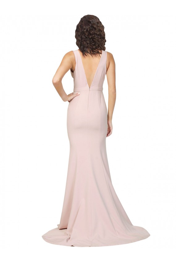 Outlet Rose Fourreau Col V Balayage train Crêpe Stretch Longue Formelles Robes demoiselle d'honneur / Robes de soirée / Robes de bal