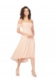 Outlet Rose Glacé Trapèze Col Carré midi Mousseline Courte Asymétrique Robes demoiselle d'honneur