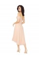 Outlet Rose Glacé Trapèze Col Carré midi Mousseline Courte Asymétrique Robes demoiselle d'honneur