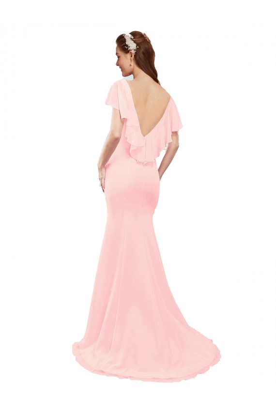 Outlet Rose Sirène Col V Mousseline Longue Robes demoiselle d'honneur