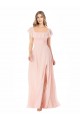 Outlet Rose Trapèze Col Carré Mousseline Longue Robes demoiselle d'honneur