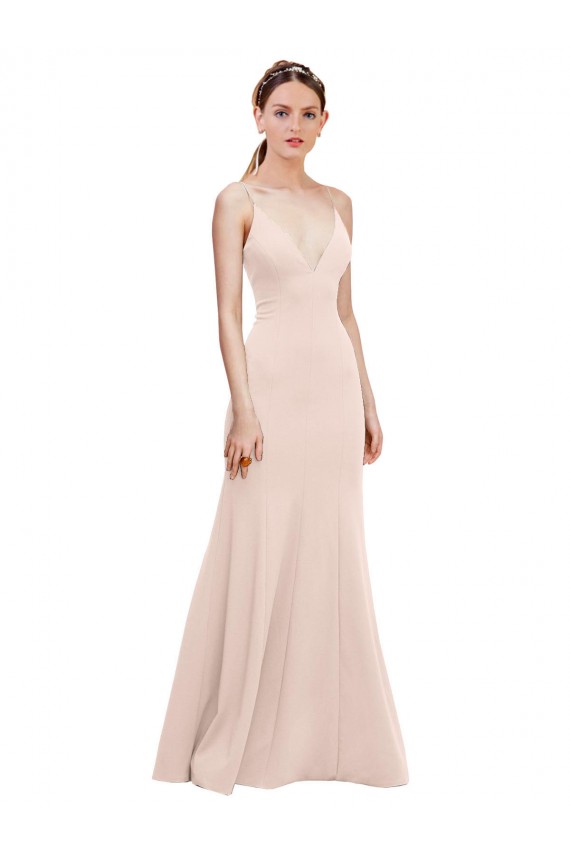 Outlet Rose Trapèze Col V Crêpe Stretch Longue Formelles Robes demoiselle d'honneur / Robes de soirée / Robes de bal