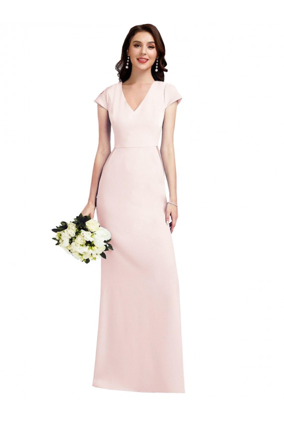 Outlet Rose Trapèze Col V Crêpe Stretch Longue Formelles Robes demoiselle d'honneur / Robes de soirée / Robes de bal
