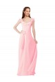 Outlet Rose Trapèze Col V Mousseline Longue Robes demoiselle d'honneur