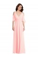 Outlet Rose Trapèze Col V Mousseline Longue Robes demoiselle d'honneur