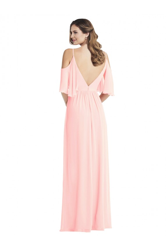 Outlet Rose Trapèze Col V Mousseline Longue Robes demoiselle d'honneur