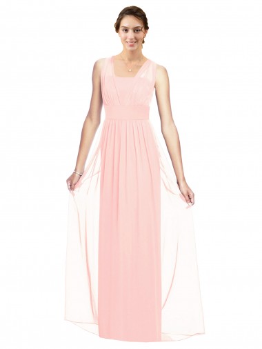 Outlet Rose Trapèze Col V Mousseline Longue Robes demoiselle d'honneur