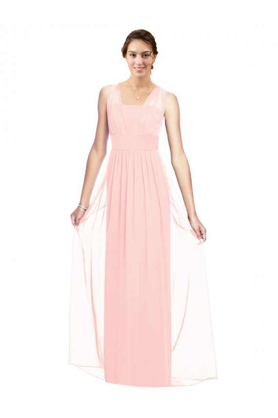 Outlet Rose Trapèze Col V Mousseline Longue Robes demoiselle d'honneur