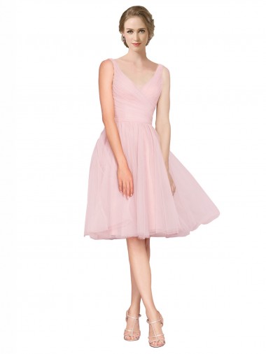 Outlet Rose Trapèze Col V Tulle Courte Robes demoiselle d'honneur / Robes de cocktail