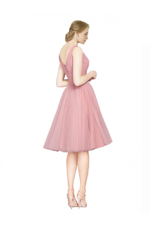 Outlet Rose Trapèze Col V Tulle Courte Robes demoiselle d'honneur / Robes de cocktail