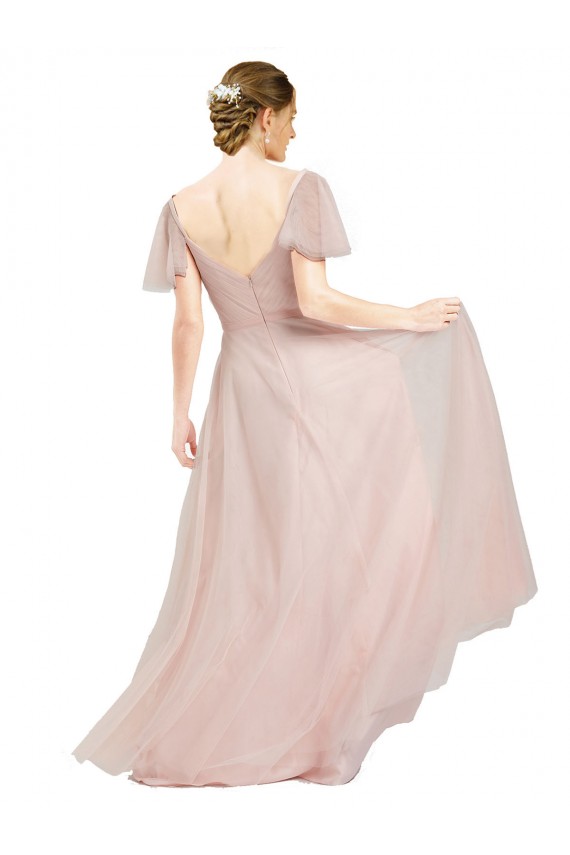 Outlet Rose Trapèze Col V Tulle Longue Robes demoiselle d'honneur