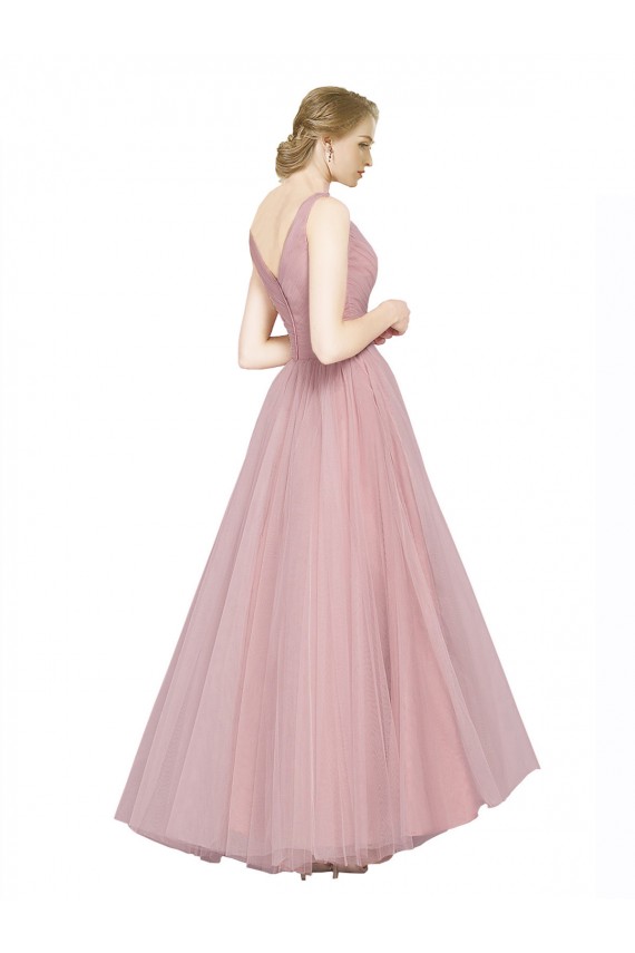 Outlet Rose Trapèze Col V Tulle Longue Robes demoiselle d'honneur