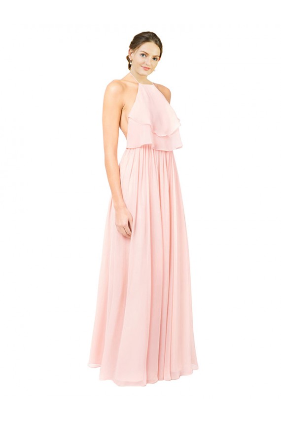 Outlet Rose Trapèze Licou Mousseline Longue Robes demoiselle d'honneur