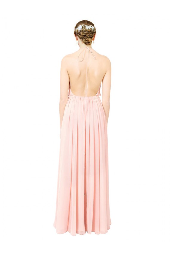 Outlet Rose Trapèze Licou Mousseline Longue Robes demoiselle d'honneur