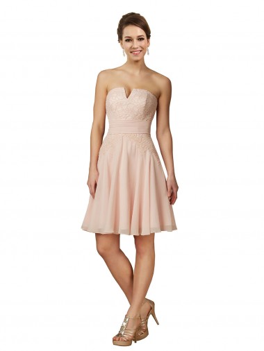 Outlet Rose Trapèze Mousseline Dentelle Courte Robes demoiselle d'honneur / Robes de cocktail