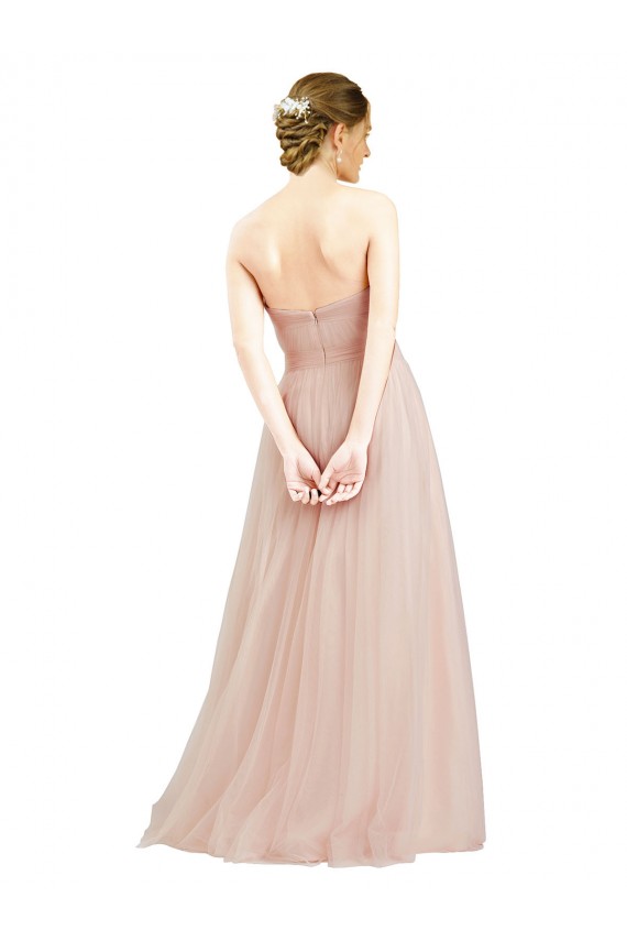 Outlet Rose Trapèze Sans bretelle Tulle Longue Robes demoiselle d'honneur