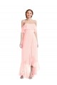 Outlet Rose Trapèze Épaule Dénudée Mousseline Longue Asymétrique Robes demoiselle d'honneur