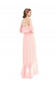 Outlet Rose Trapèze Épaule Dénudée Mousseline Longue Asymétrique Robes demoiselle d'honneur