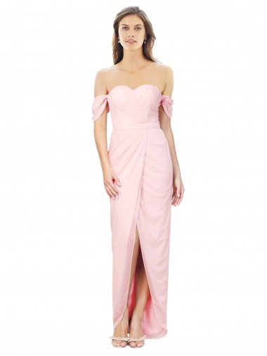 Outlet Rose Trapèze Épaule Dénudée Sans bretelle Mousseline Longue Asymétrique Robes demoiselle d'honneur