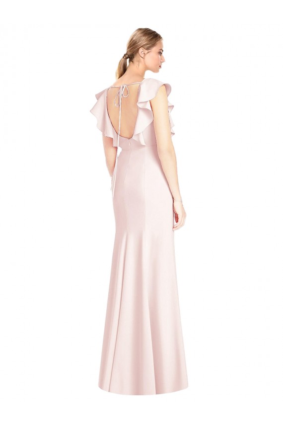 Outlet Rose Trompette Bateau Crêpe Stretch Longue Robes demoiselle d'honneur / Robes de bal