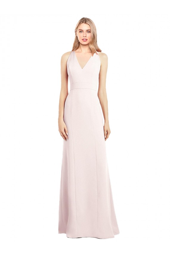 Outlet Rose Trompette Col V Crêpe Stretch Longue Robes demoiselle d'honneur / Robes de bal