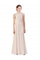 Outlet Rose crème Trapèze Bateau Col Haut Mousseline Longue Robes demoiselle d'honneur