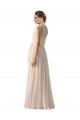 Outlet Rose crème Trapèze Bateau Col Haut Mousseline Longue Robes demoiselle d'honneur
