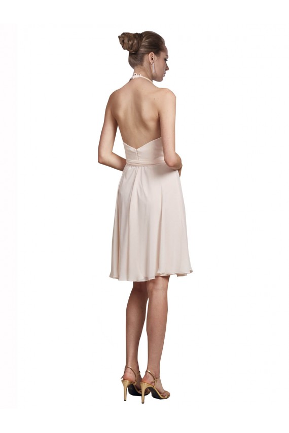 Outlet Rose crème Trapèze Licou Col V Mousseline Courte Robes demoiselle d'honneur / Robes de cocktail