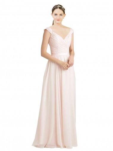 Outlet Rose crème Trapèze Mousseline Dentelle Longue Robes demoiselle d'honneur