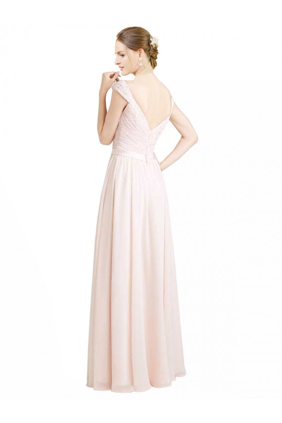 Outlet Rose crème Trapèze Mousseline Dentelle Longue Robes demoiselle d'honneur