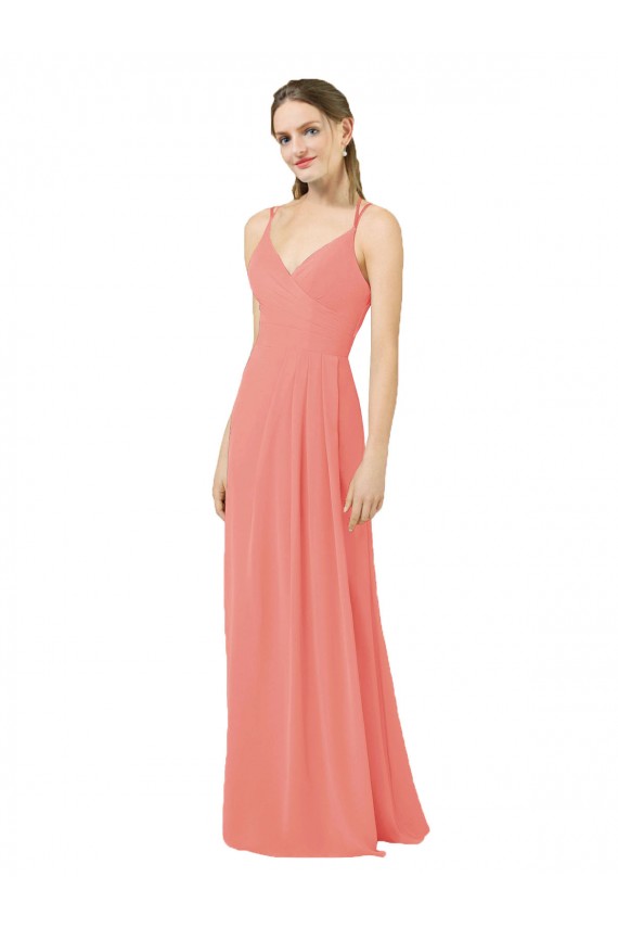 Outlet Rose du Désert Fourreau Col V Mousseline Longue Robes demoiselle d'honneur