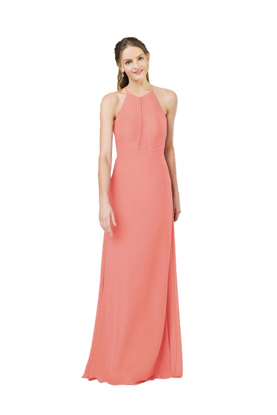 Outlet Rose du Désert Fourreau Licou Mousseline Longue Robes demoiselle d'honneur