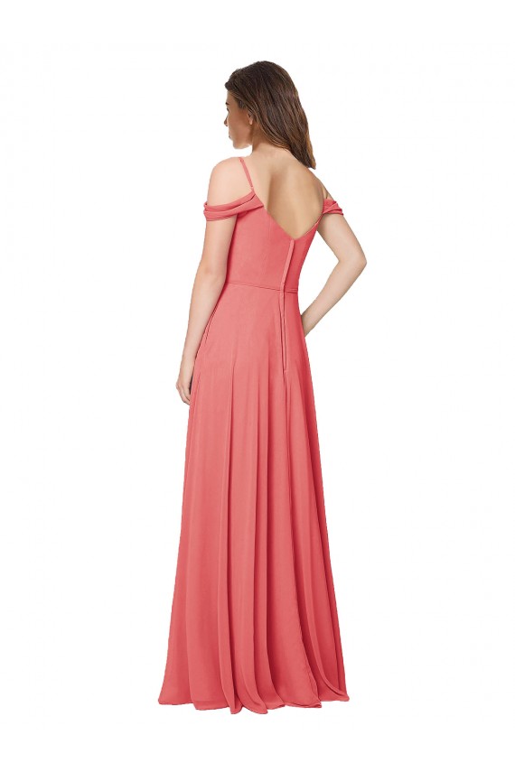 Outlet Rose du Désert Trapèze Épaule Dénudée Mousseline Longue Robes demoiselle d'honneur