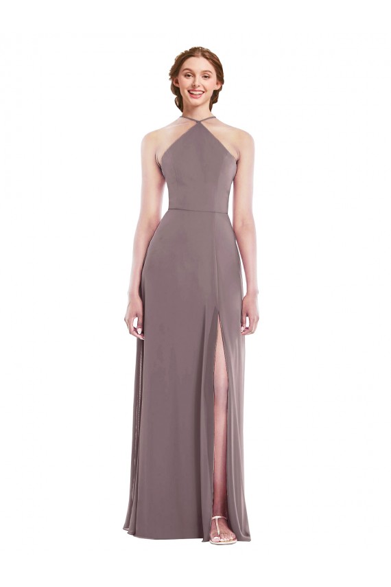 Outlet Rose poudré Trapèze Licou Mousseline Longue Formelles Robes demoiselle d'honneur / Robes de soirée