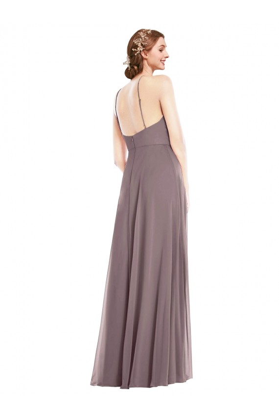 Outlet Rose poudré Trapèze Licou Mousseline Longue Formelles Robes demoiselle d'honneur / Robes de soirée