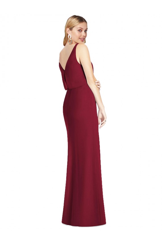Outlet Rose poussiéreux Sirène Col V Mousseline Longue Robes demoiselle d'honneur