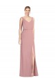 Outlet Rose poussiéreux Sirène Col V Mousseline Longue Robes demoiselle d'honneur