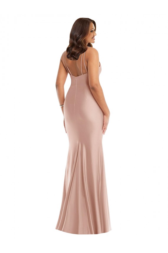 Outlet Rose poussiéreux Sirène Col V Satiné Soyeux Longue Formelles Robes demoiselle d'honneur / Robes de soirée / Robes de bal